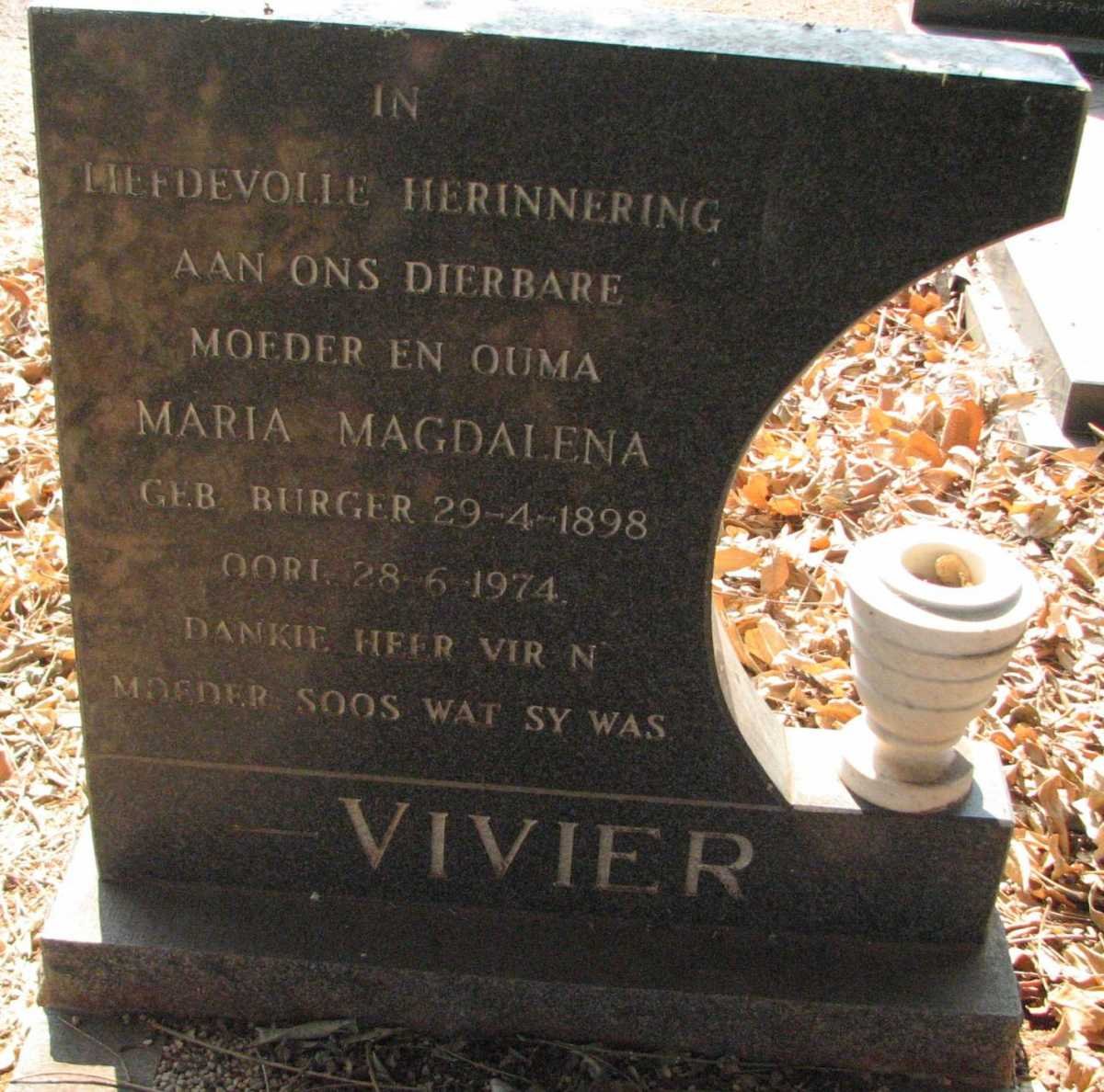 VIVIER Maria Magdalena nee BURGER 1898-1974
