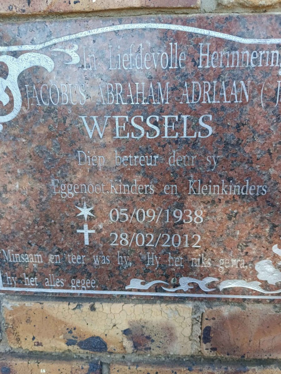 WESSELS Jacobus Abraham Adriaan 1938-2012