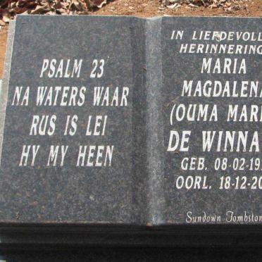 WINNAAR Maria Magdalena, de 1914-2007