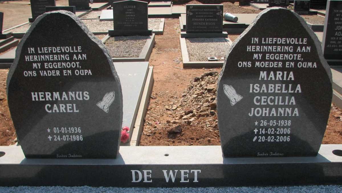 WET Hermanus Carel, de 1936-1986 &amp; Maria Isabella Cecilia Johanna 1938-2006