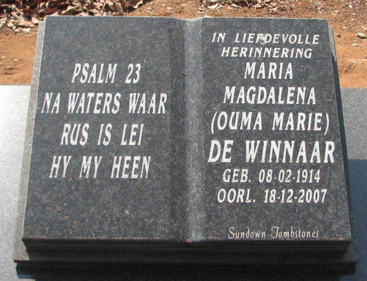 WINNAAR Maria Magdalena, de 1914-2007