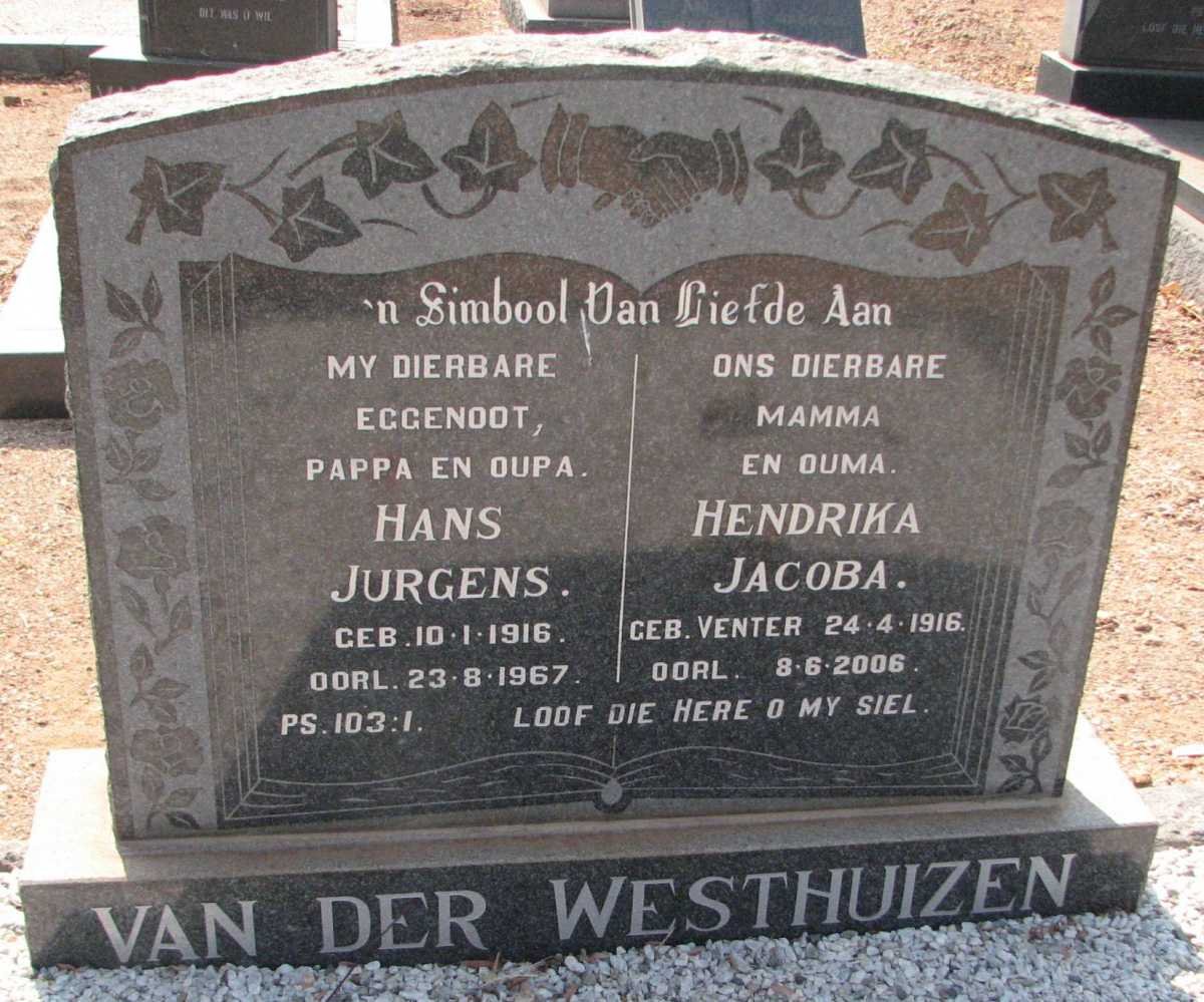 WESTHUIZEN Hans Jurgens, van der 1916-1967 &amp; Hendrika Jacoba VENTER 1916-2006