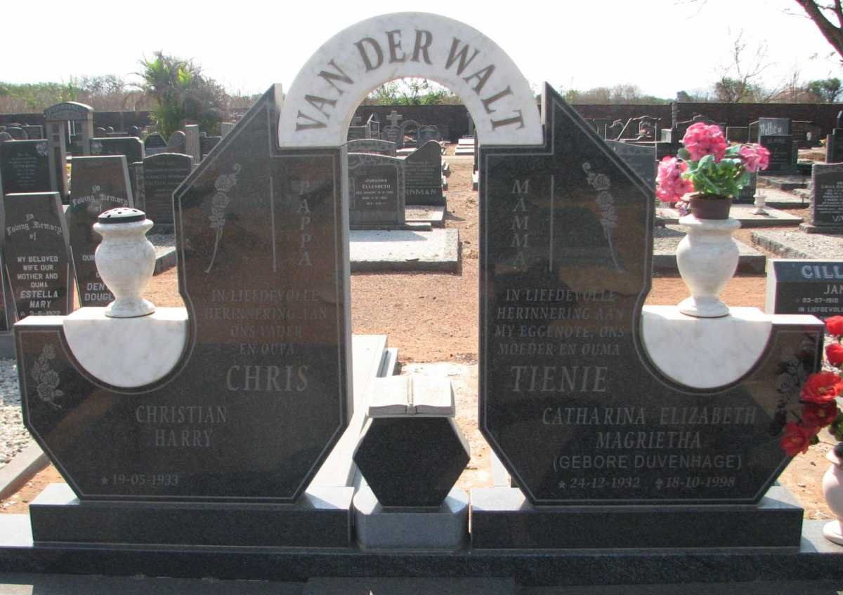 WALT Christian Harry, van der 1933- &amp; Catharina Elizabeth Magrietha DUVENHAGE 1932-1998