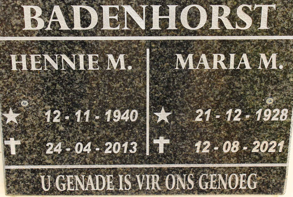 BADENHORST Hennie M. 1940-2013 &amp; Maria M. 1928-2021