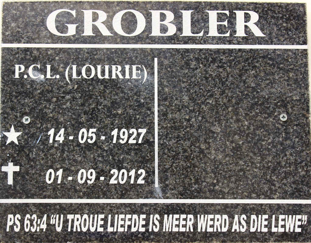 GROBLER P.C.L. 1927-2012