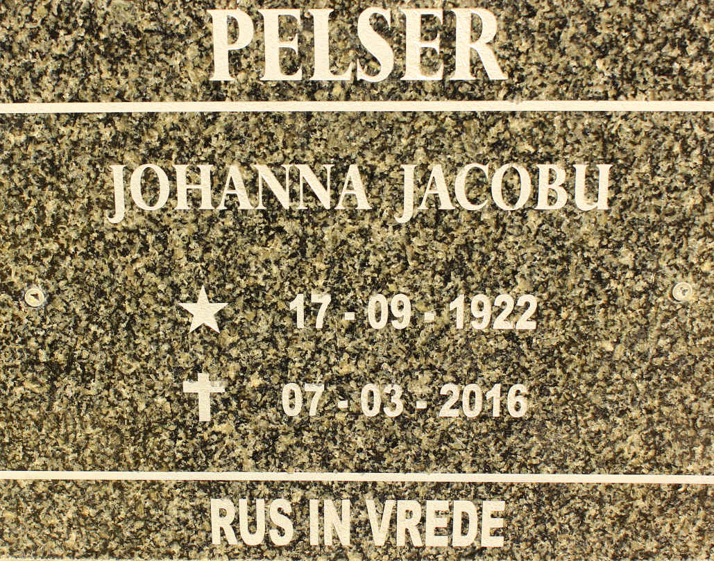 PELSER Johanna Jacobu 1922-2016