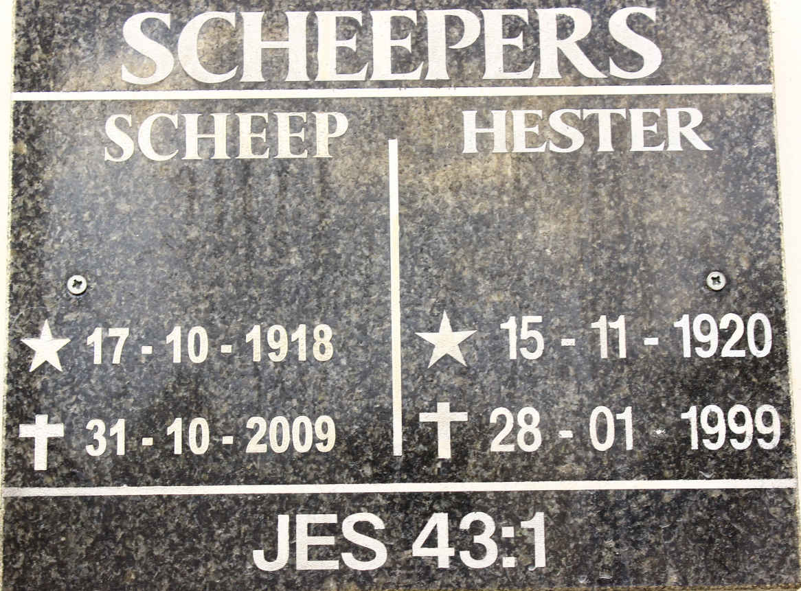 SCHEEPERS Scheep 1918-2009 &amp; Hester 1920-1999