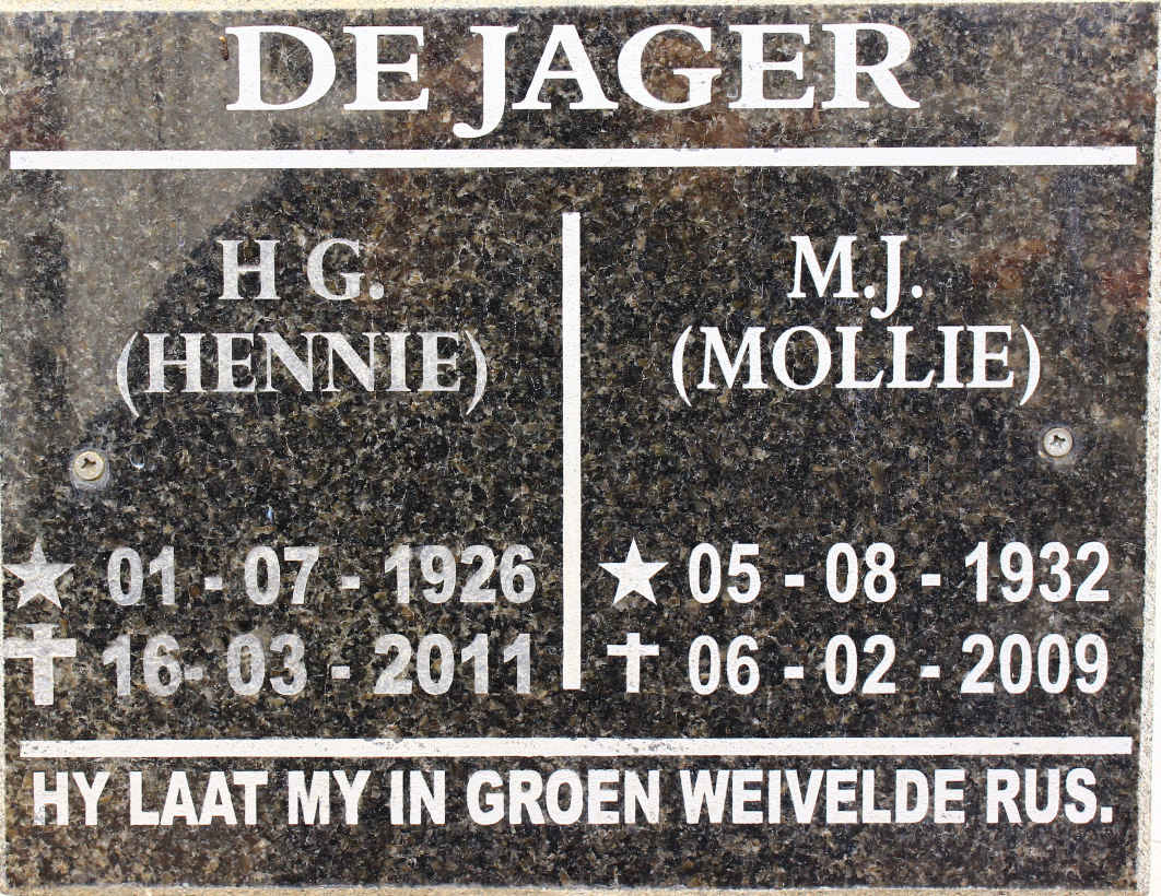 JAGER H.G. 1926-2011 &amp; M.J. 1932-2009