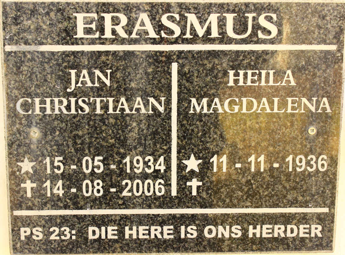 ERASMUS Jan Christiaan 1934-2006 &amp; Heila Magdalena 1936-