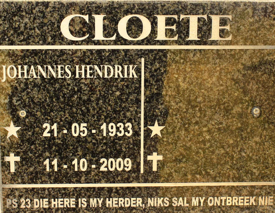 CLOETE Johannes Hendrik 1933-2009