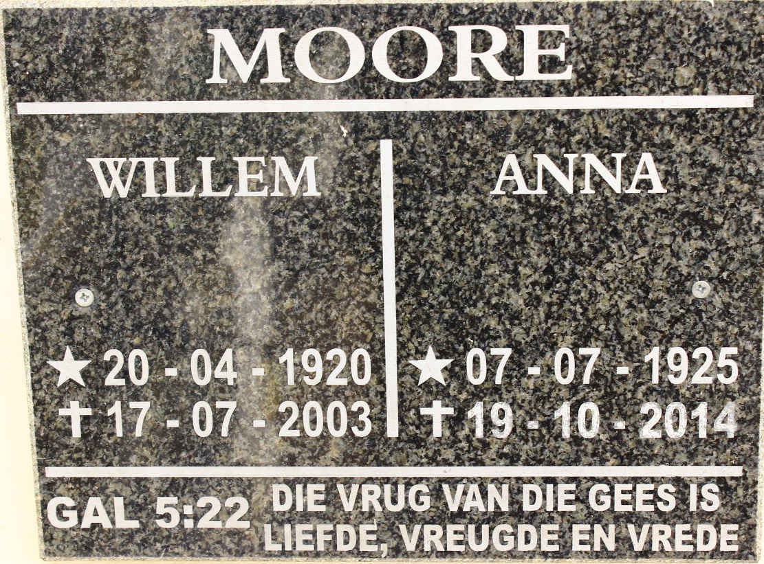 MOORE Willem 1920-2003 &amp; Anna 1925-2014