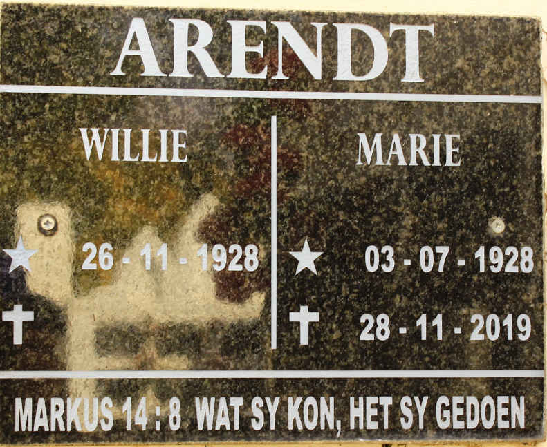 ARENDT Willie 1928- &amp; Marie 1928-2019