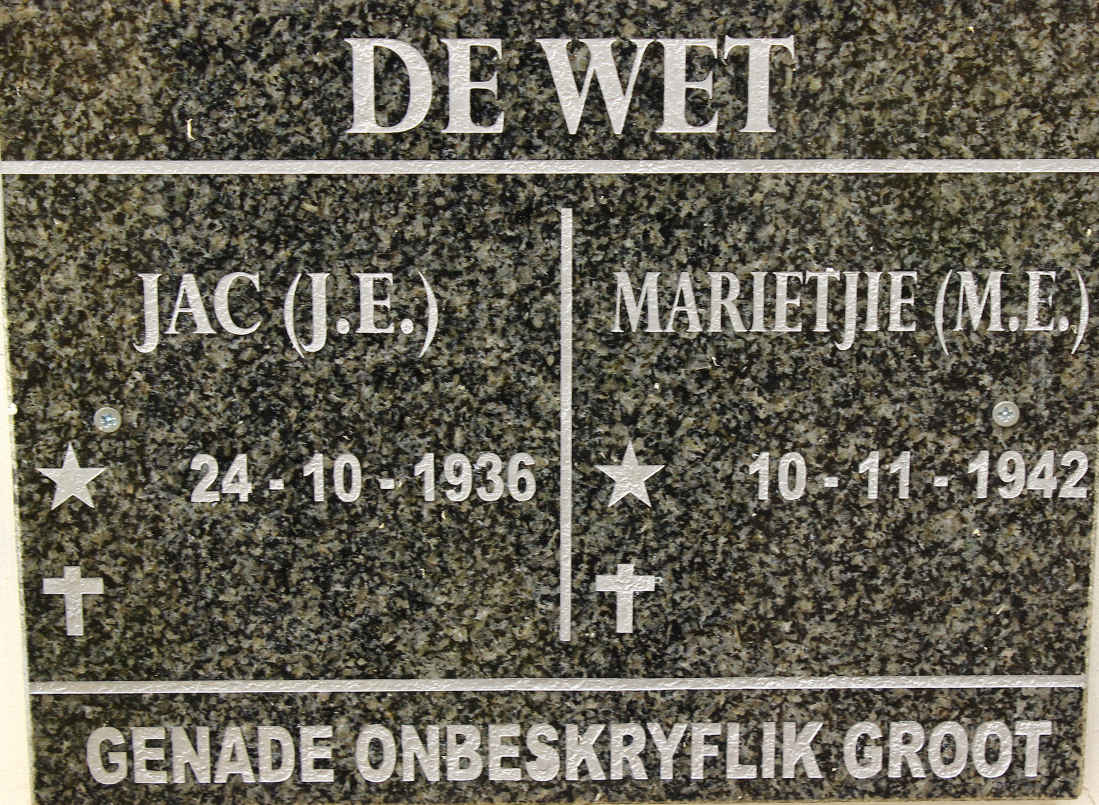 WET J.E., de 1936- &amp; M.E. 1942-