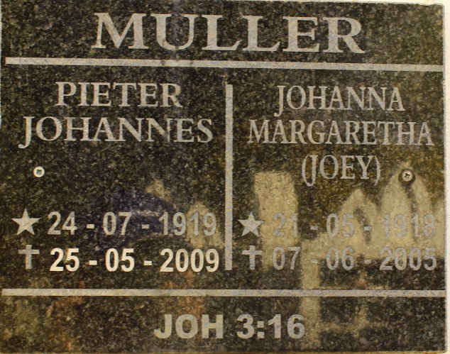 MULLER Pieter Johannes 1919-2009 &amp; Johanna Margaretha 1918-2005