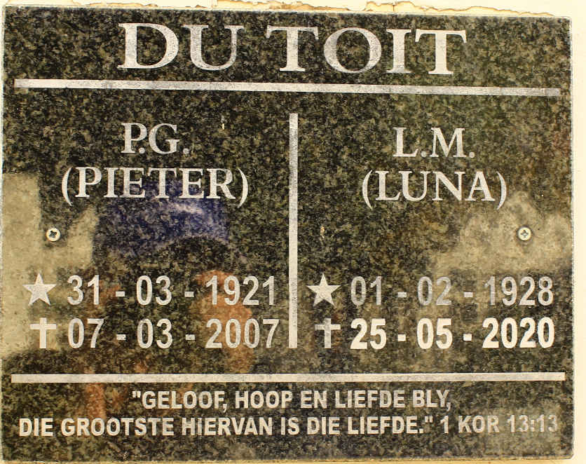 TOIT P.G., du 1921-2007 &amp; L.M. 1928-2020