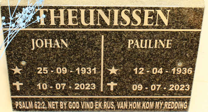 THEUNISSEN Johan 1931-2023 &amp; Pauline 1936-2023