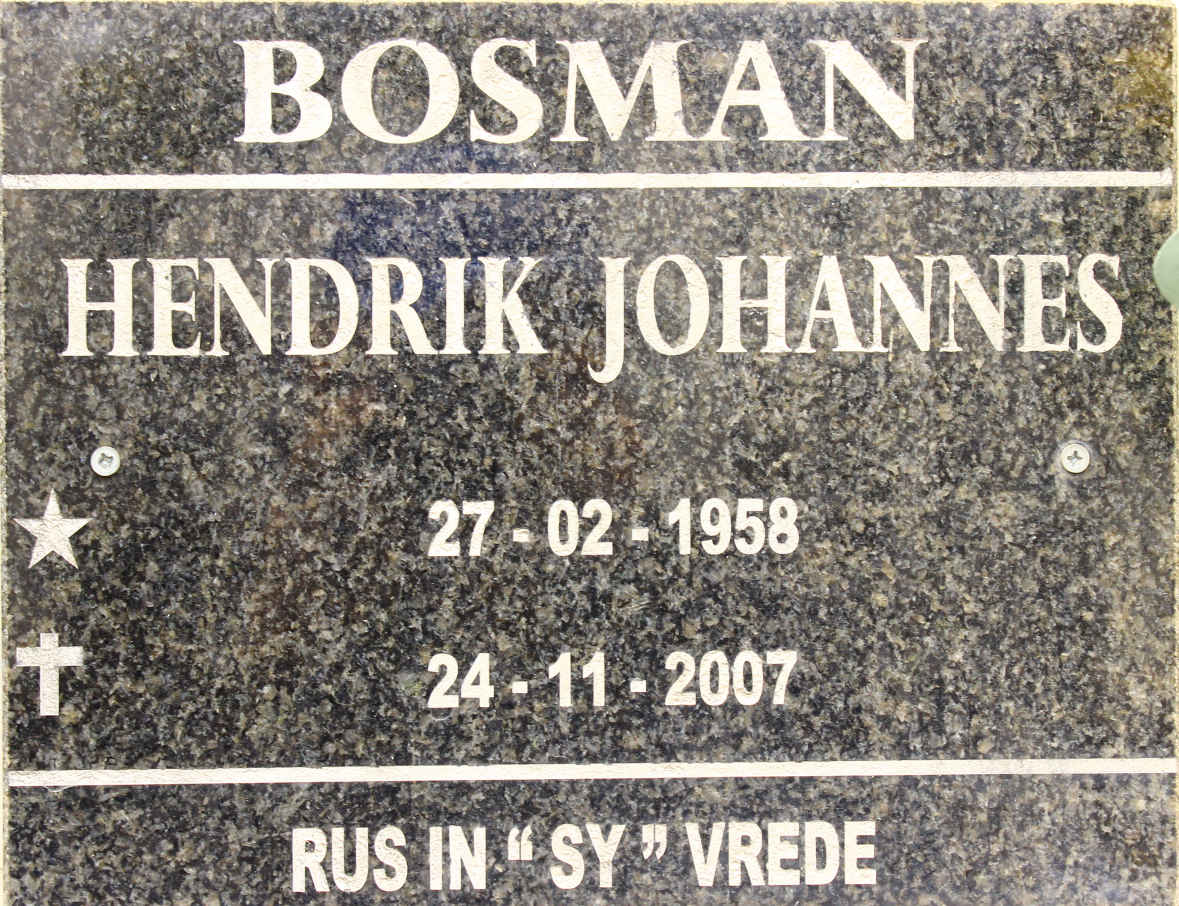 BOSMAN Hendrik Johannes 1958-2007