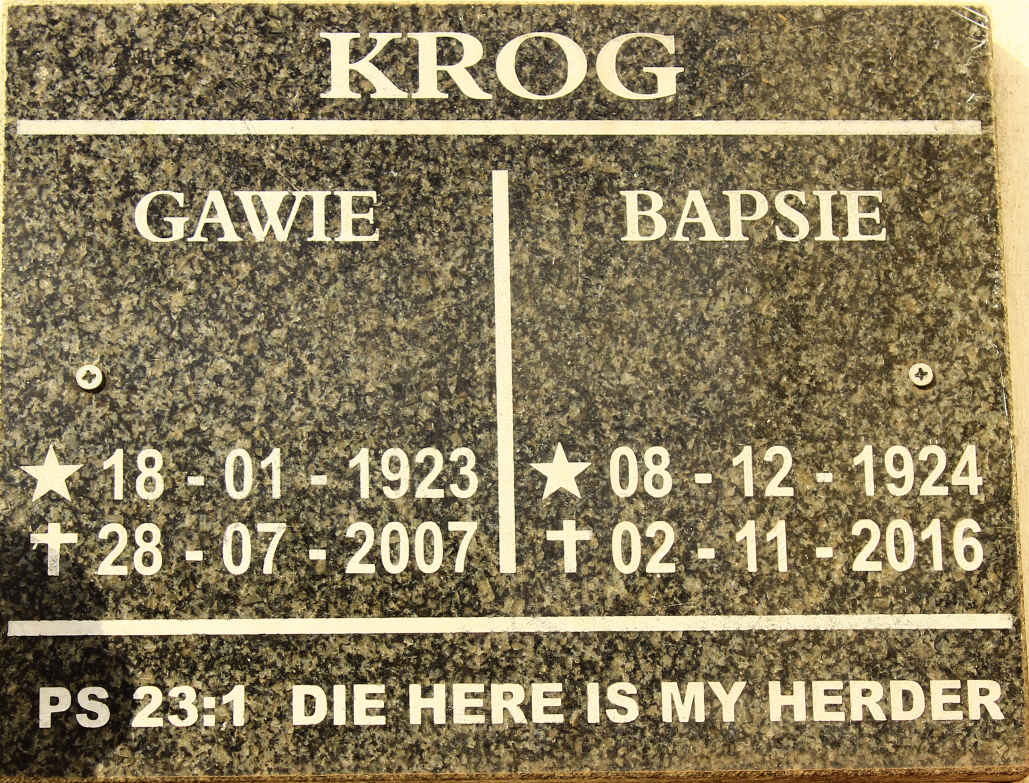 KROG Gawie 1923-2007 &amp; Bapsie 1924-2016