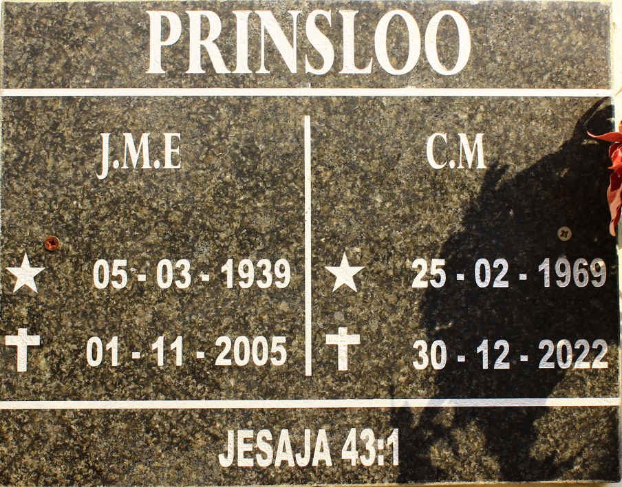 PRINSLOO J.M.E. 1939-2005 :: PRINSLOO C.M. 1969-2022