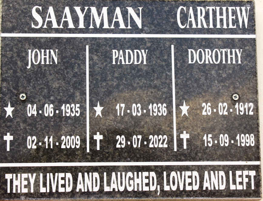 SAAYMAN John 1935-2009 &amp; Paddy 1936-2022 :: CARTHEW 1912-1998