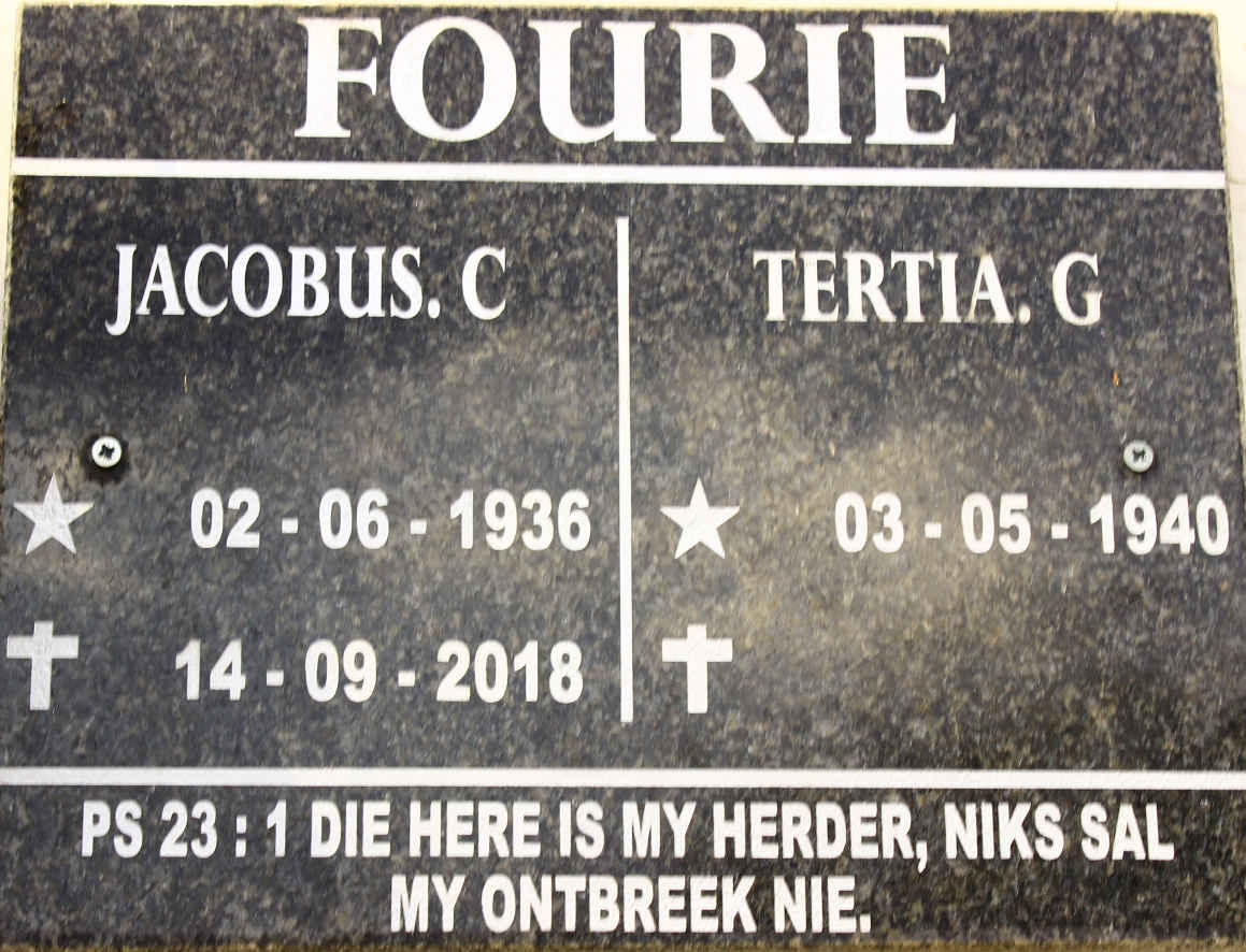FOURIE Jacobus C. 1936-2018 &amp; Tertia G. 1940-