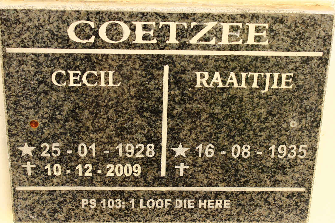 COETZEE Cecil 1928-2009 &amp; Raaitjie 1935-
