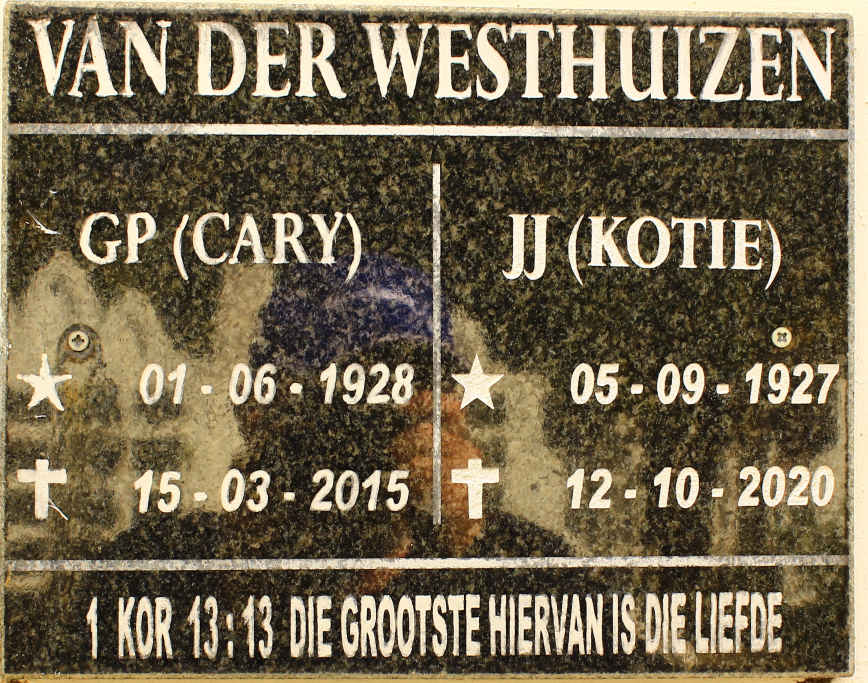 WESTHUIZEN G.P., van der 1928-2015 &amp; J.J 1927-2020