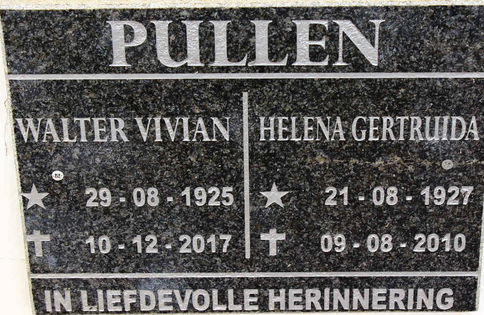 PULLEN Walter Vivian 1925-2017 &amp; Helena Getruida 1927-2010