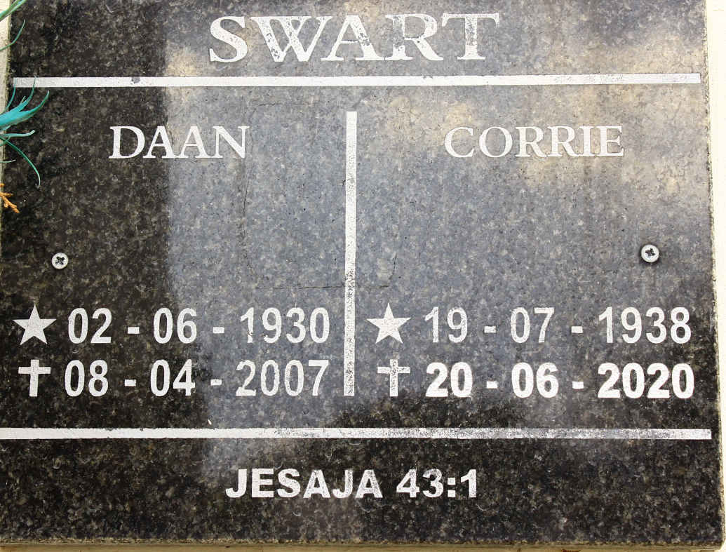 SWART Daan 1930-2007 &amp; Corrie 1938-2020