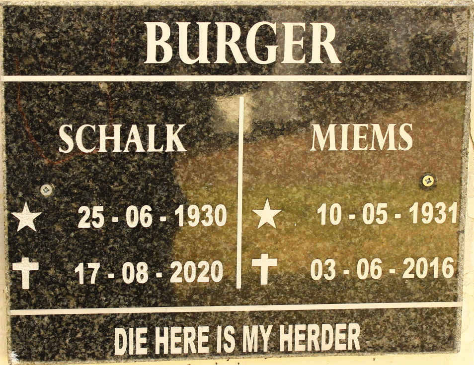 BURGER Schalk 1930-2020 &amp; Miems 1931-2016