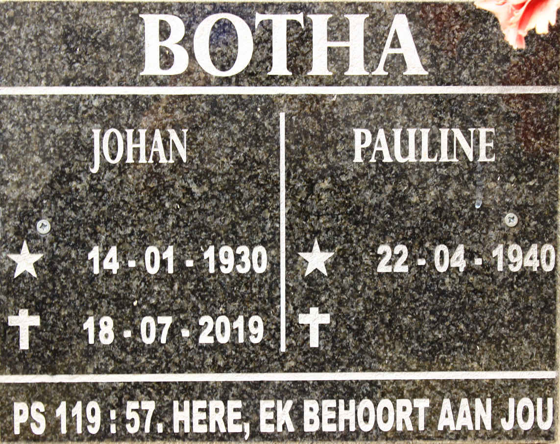BOTHA Johan 1930-2019 &amp; Pauline 1940-