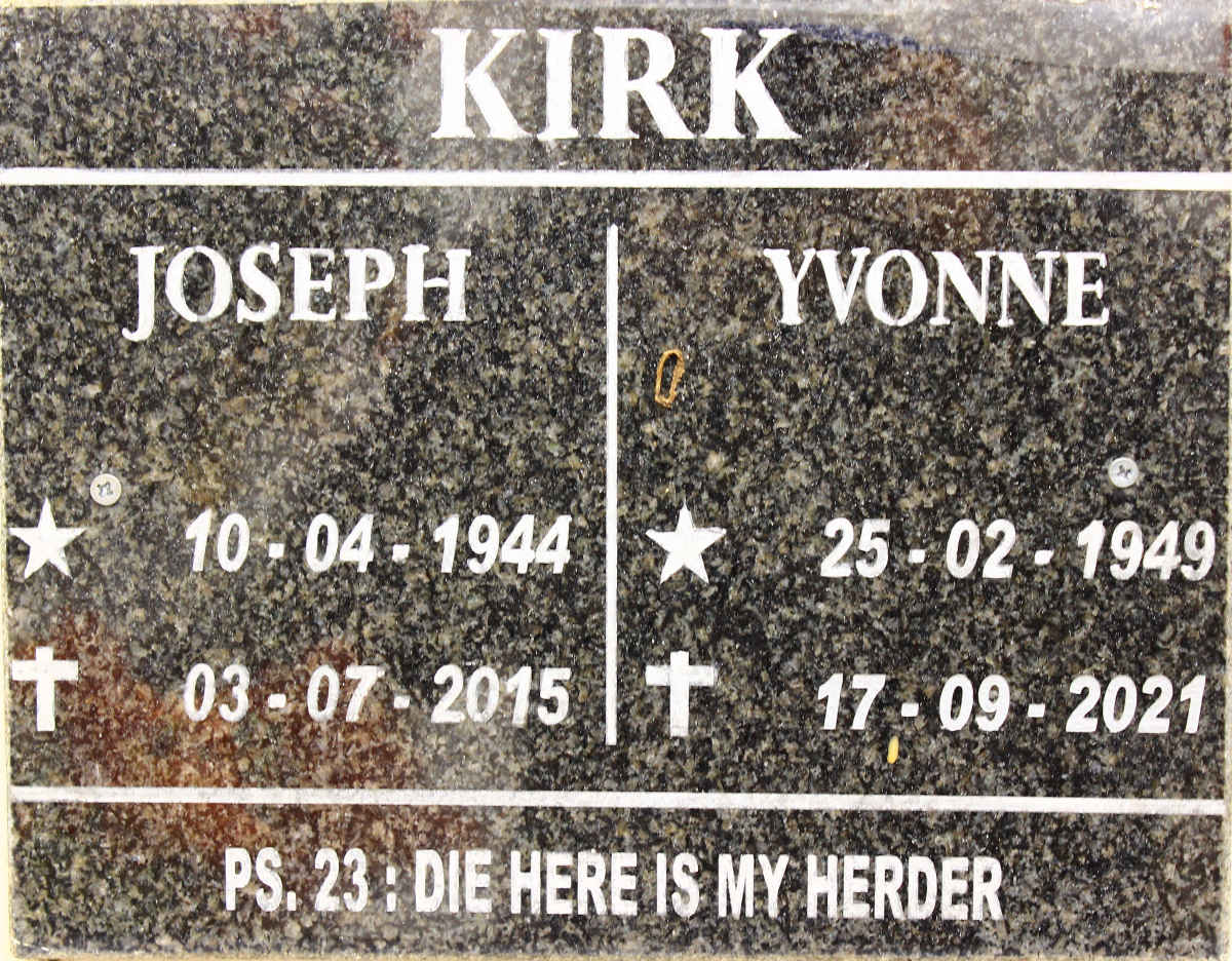 KIRK Joseph 1944-2015 &amp; Yvonne 1949-2021