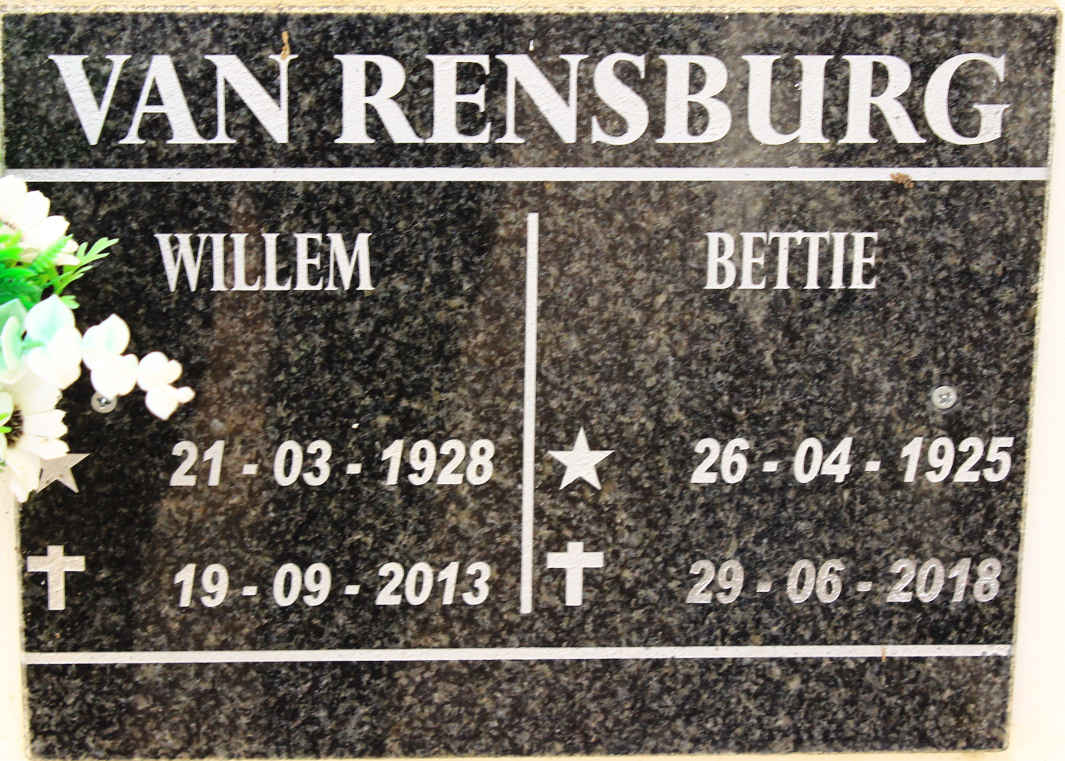 RENSBURG Willem 1928-2013 &amp; Bettie 1925-2018