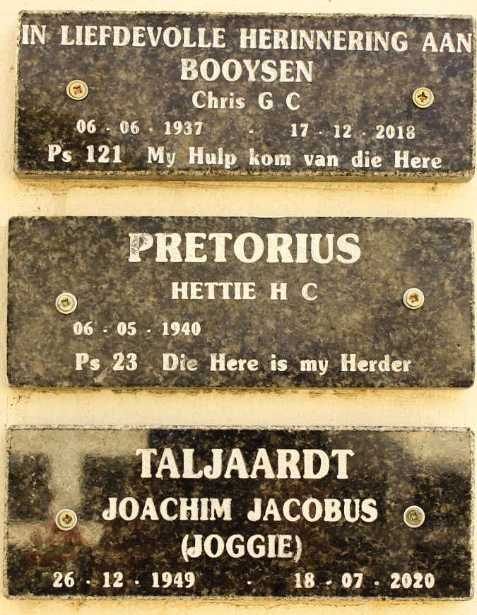 BOOYSEN G.C. 1937-2018 :: PRETORIUS H.C. 1940- :: TALJAARDT Joachim Jacobus 1949-2020