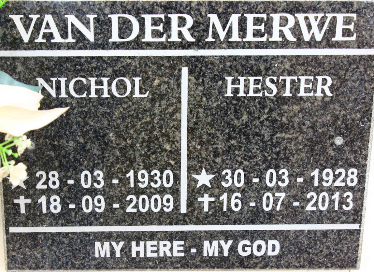 MERWE Nichol, van der 1930-2009 &amp; Hester 1928-2013