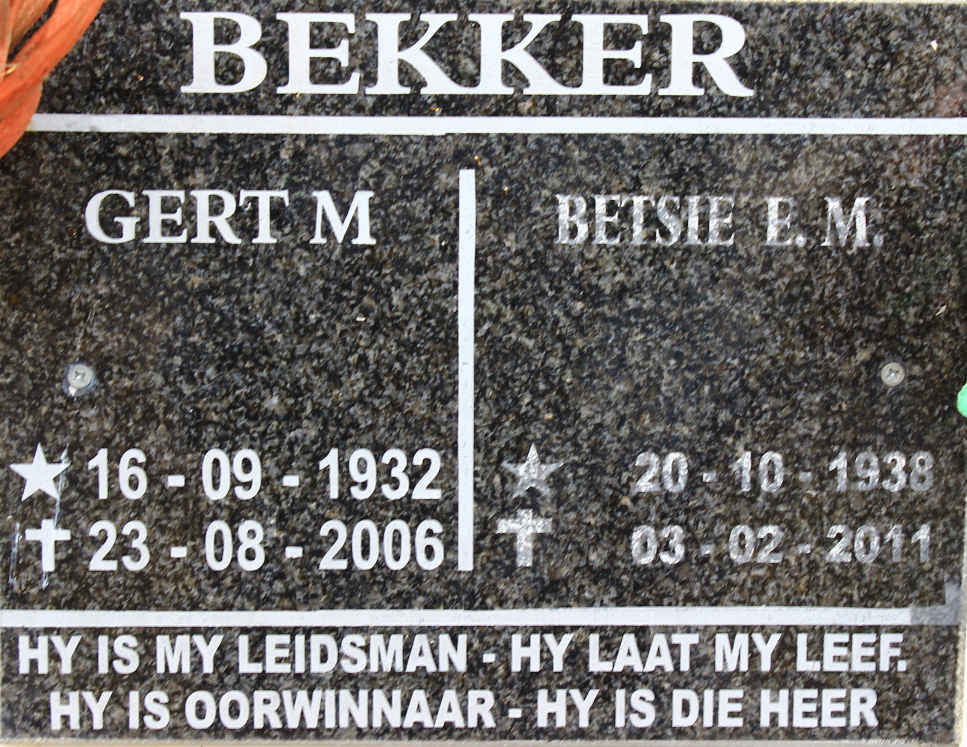 BEKKER Gert M. 1932-2006 &amp; Betsie E.M. 1938-2011