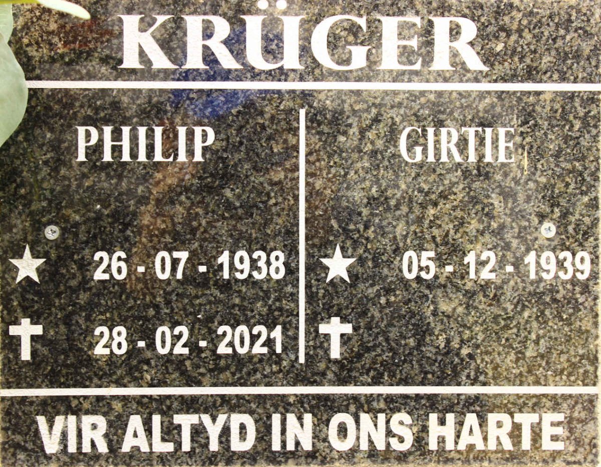 KRUGER Philip 1938-2021 &amp; Girtie 1939-