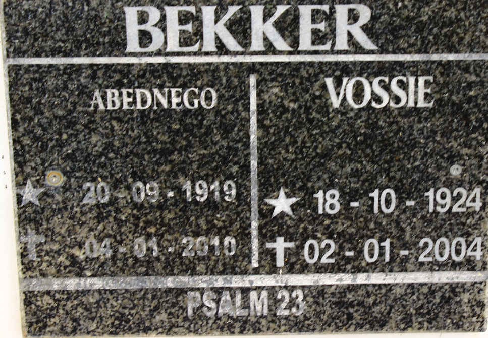 BEKKER Abednego 1919-2010 &amp; Vossie 1924-2004