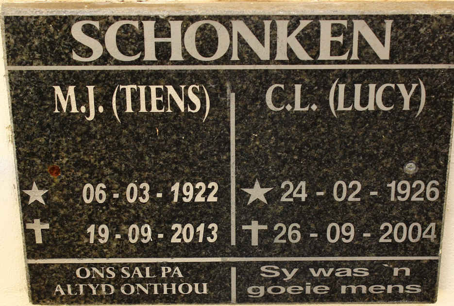 SCHONKEN M.J. 2922-2013 &amp; C.L. 1926-2004