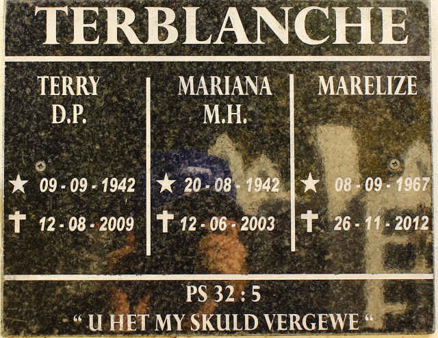 TERBLANCHE D.P. 1942-2009 &amp; M.H. 1942-2003 &amp; Marelize 1967-2012