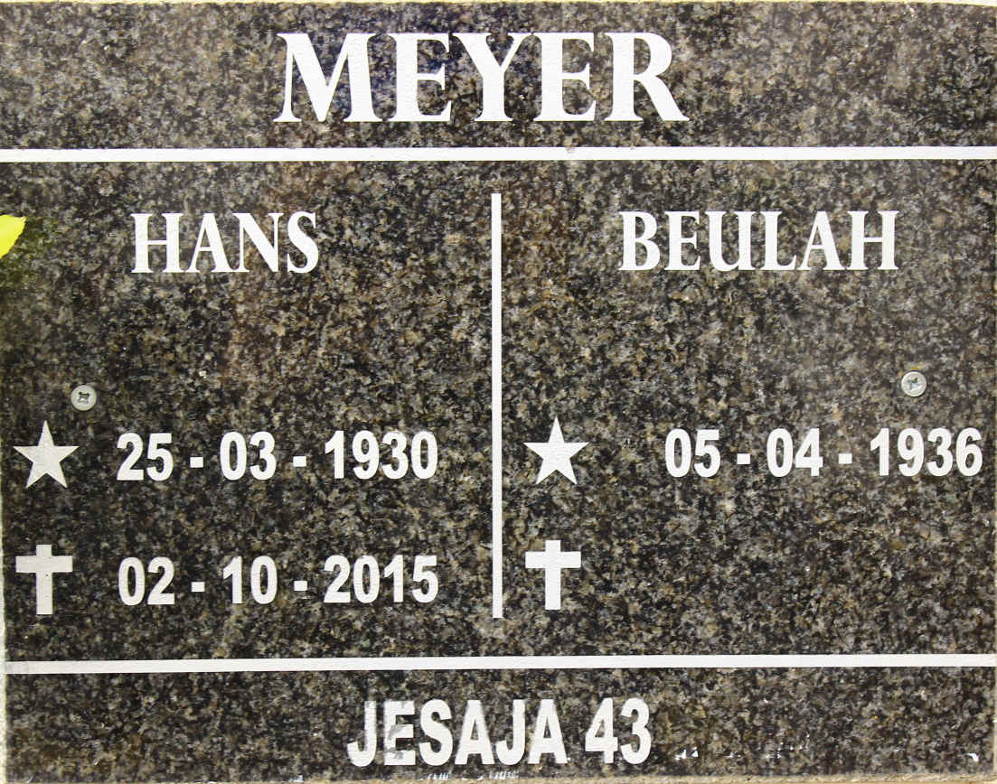 MEYER Hans 1930-2015 &amp; Beulah 1936-