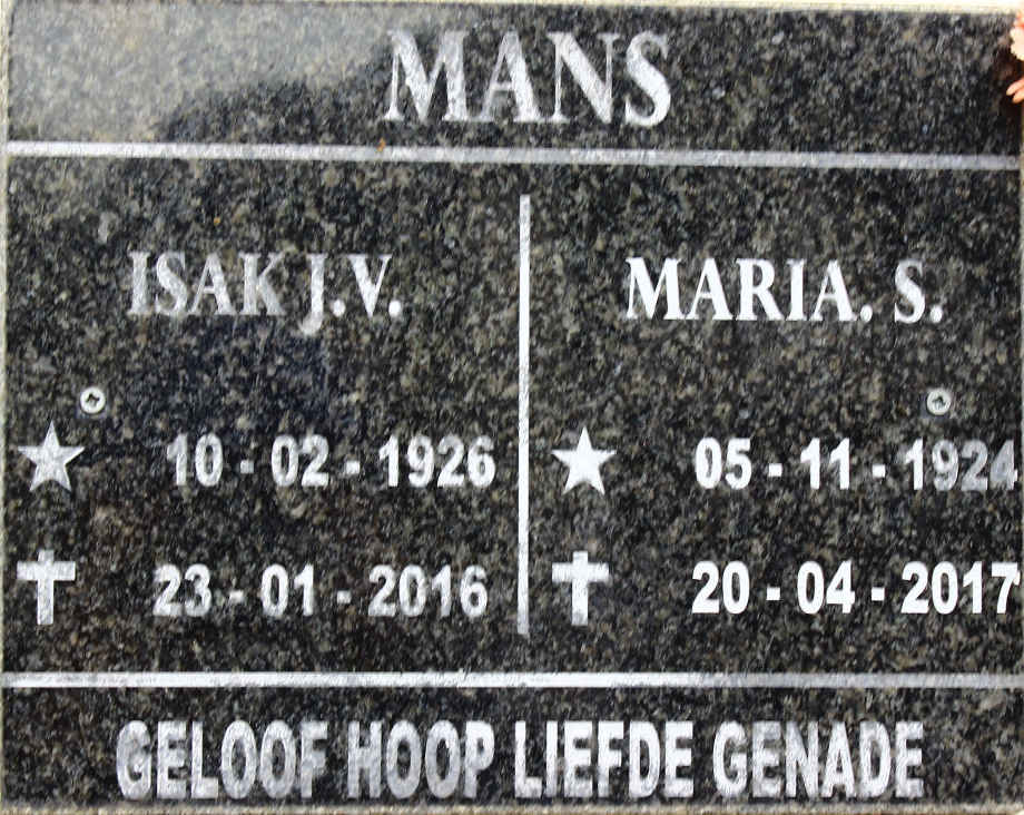 MANS Isak J.V. 1926-2016 &amp; Maria S. 1924-2017
