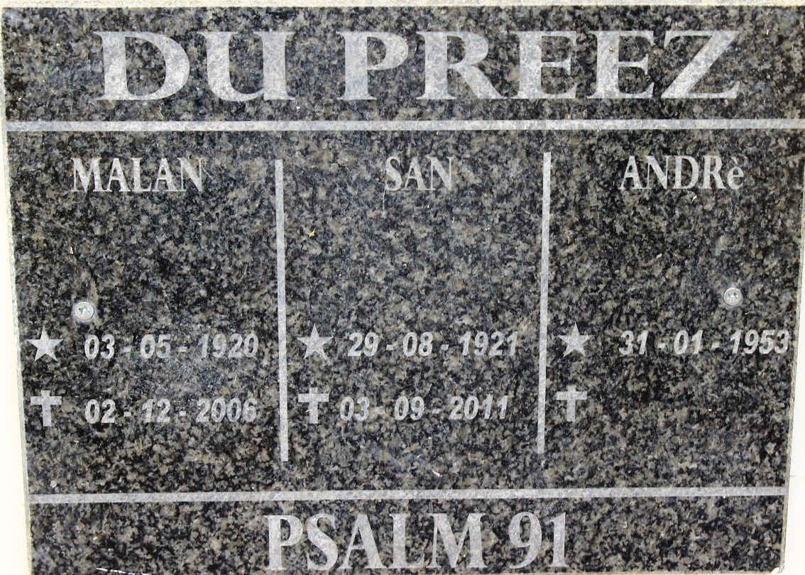 PREEZ Malan, du 1920-2006 &amp; San 1921-2011 :: DU PREEZ Andre 1953-