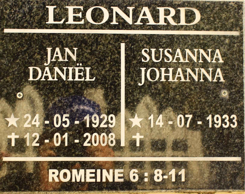 LEONARD Jan Daniel 1929-2008 &amp; Susanna Johanna 1933-