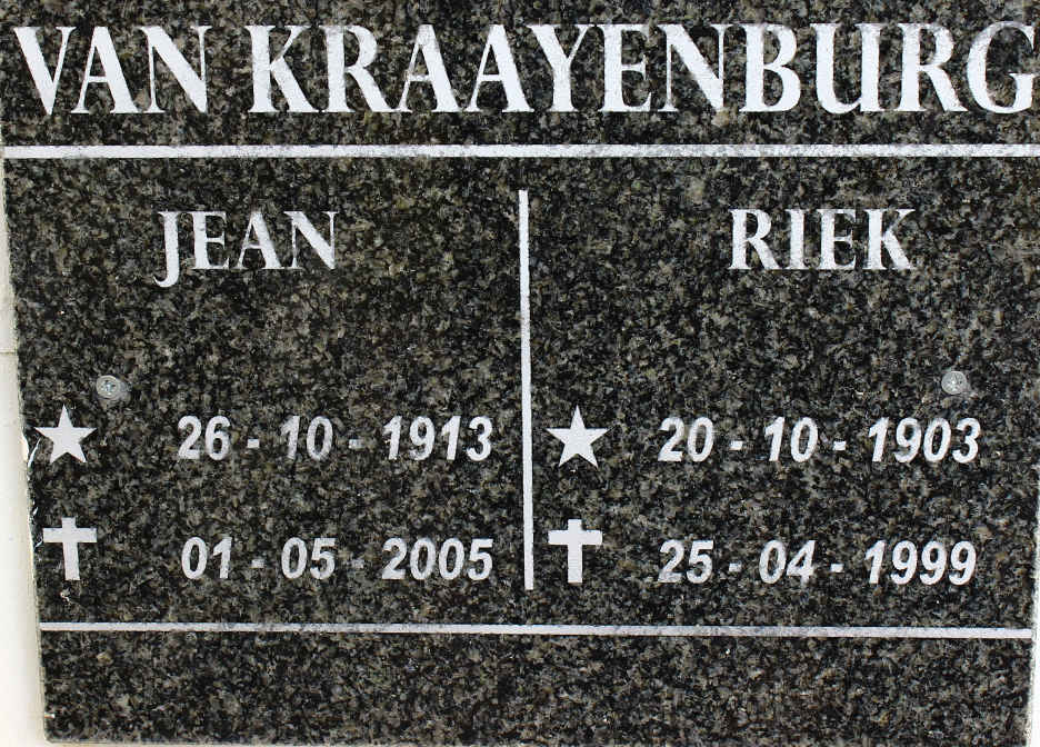 KRAAYENBURG Jean, van 1913-2005 &amp; Riek 1903-1999