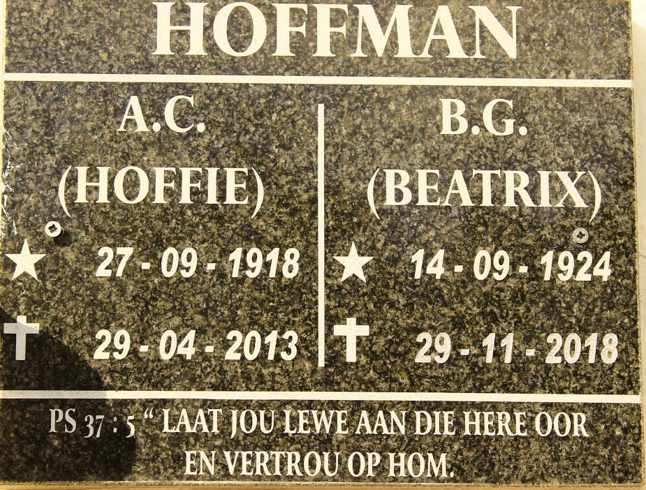 HOFFMAN A.C. 1918-2013 &amp; B.G. 1924-2018