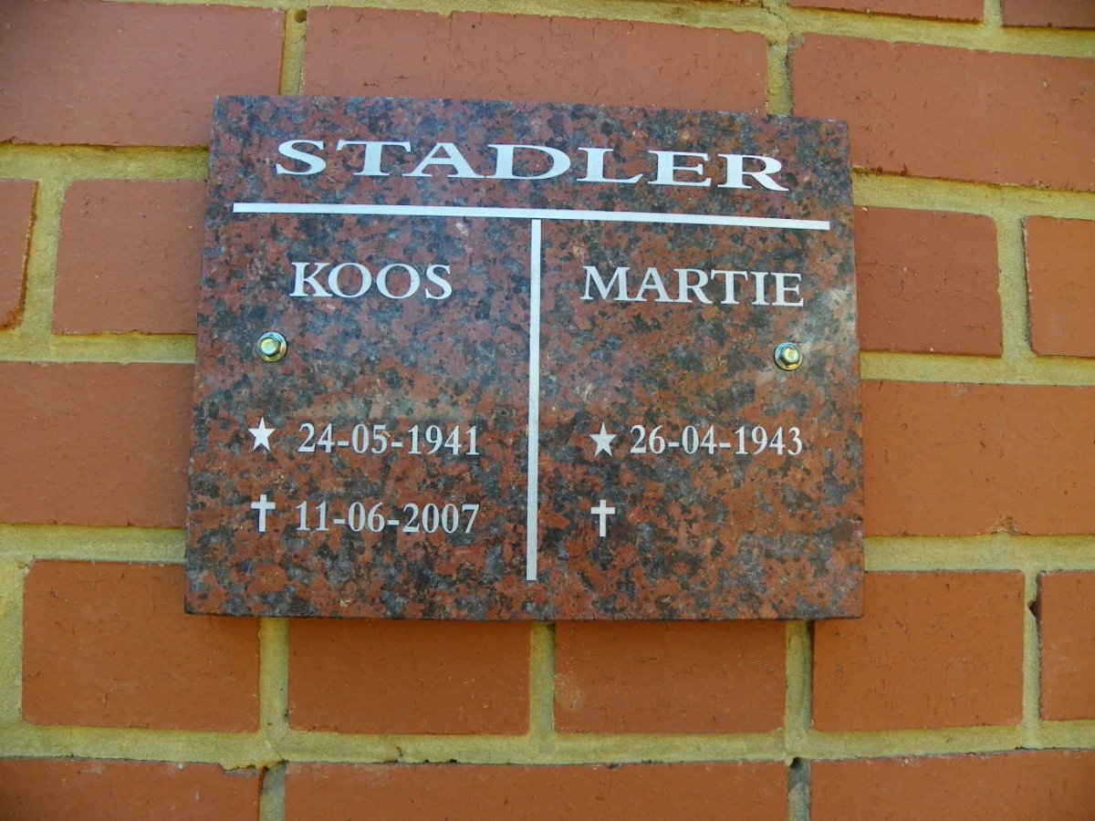 STADLER Koos 1941-2007 &amp; Martie 1943-
