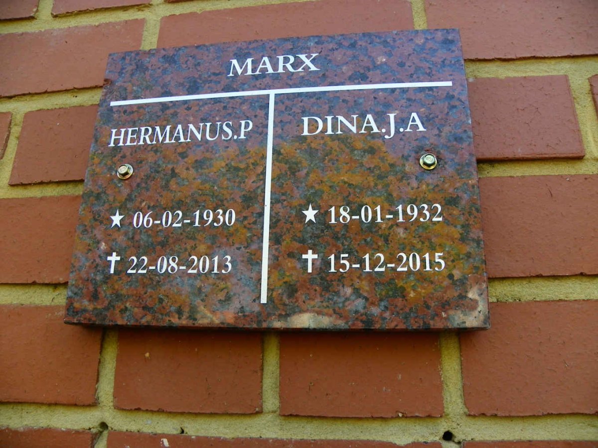MARX Hermanus P. 1930-2013 &amp; Dina J.A. 1932-2015