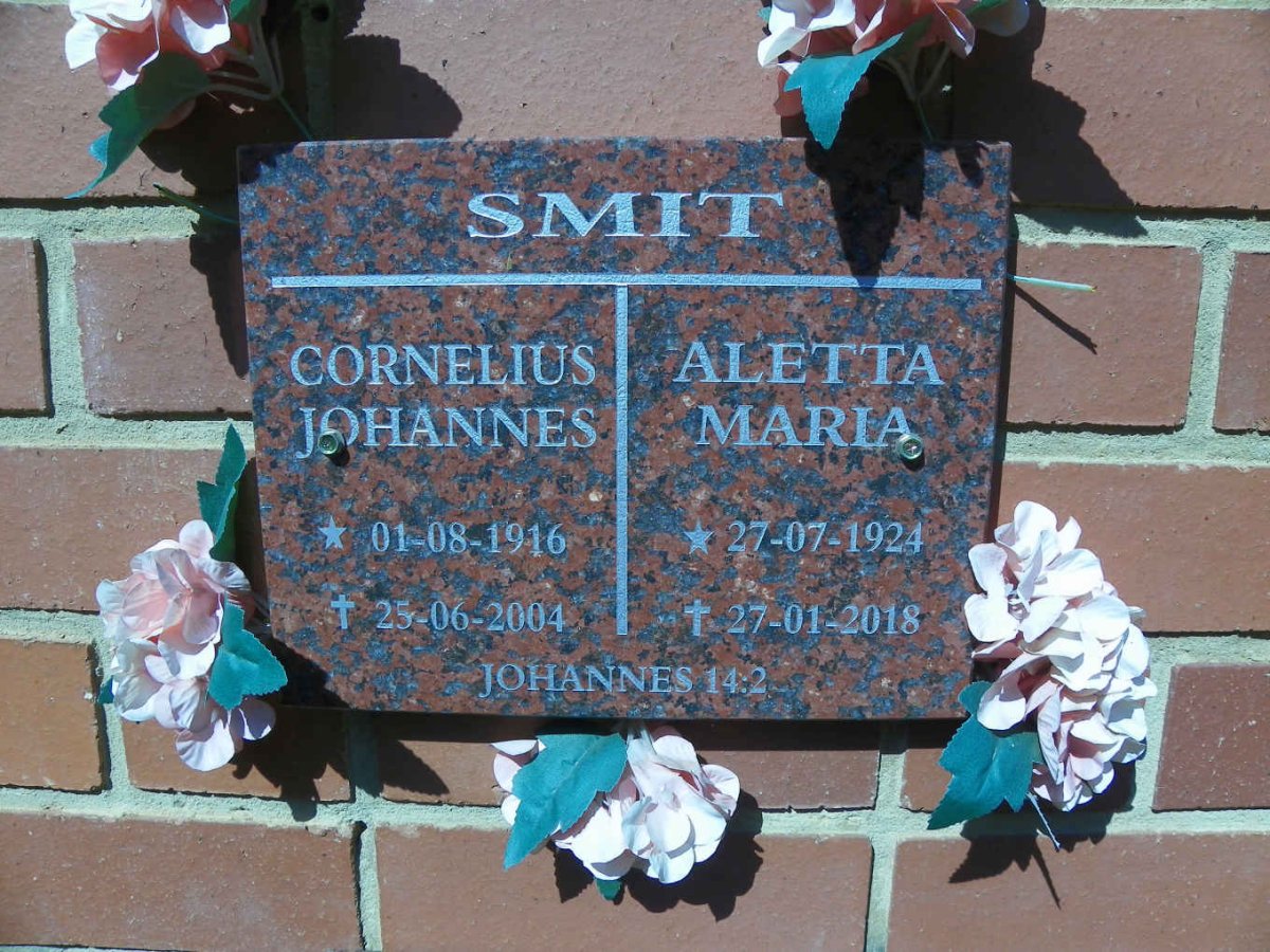 SMIT Cornelius Johannes 1916-2004 &amp; Aletta Maria 1924-2018
