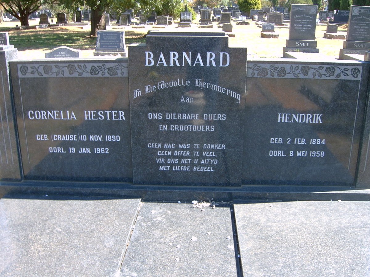 BARNARD Hendrik 1884-1958 &amp; Cornelia Hester CRAUSE 1890-1962